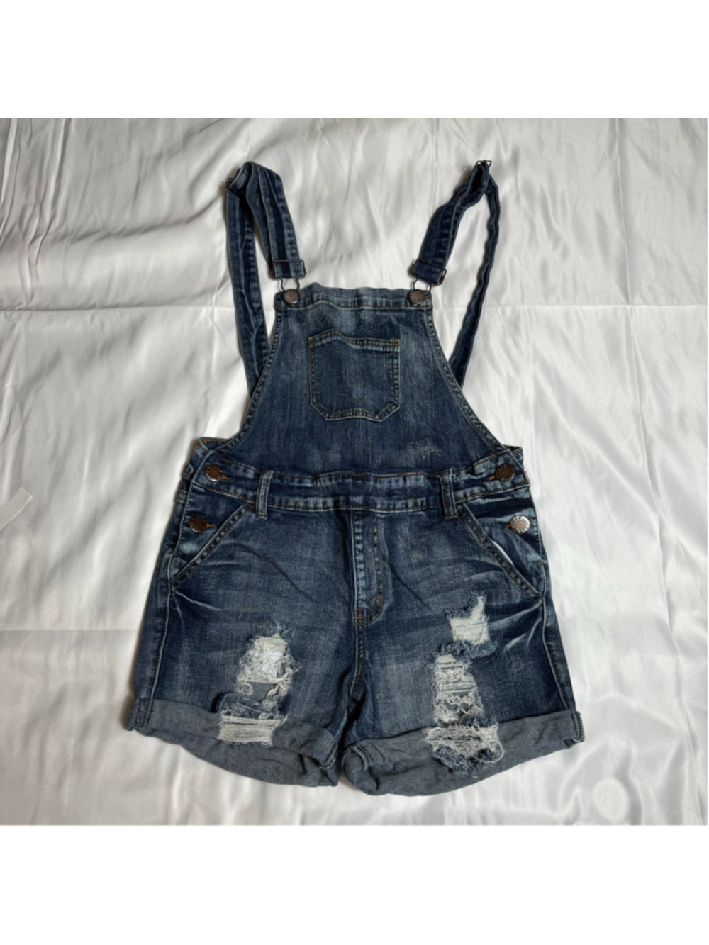 Women's VIP JEANS Blue Distressed Denim Overall Shorts Juniors 11
